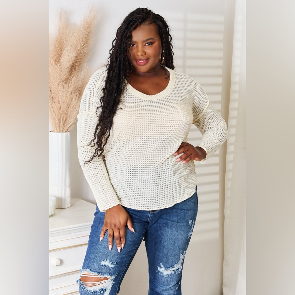 Culture Code Full Size Scoop Neck Patch Pocket Top